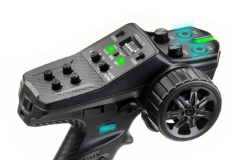 (13)RC auto Absima CR4.4 WOLF 1:10 RTR žluto-zelený,11 kanálový volantový vysílač