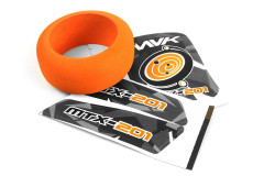 Mechový kroužek volantu vysílače MTX-201 a oranžové samolepky