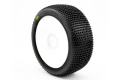 CLAYMORE V2 BUGGY S2 (SOFT) nalepené pneumatiky, bílé disky, 2 ks.