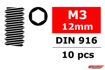 Ocelový Imbusový červík, M3x12mm, 10 ks.