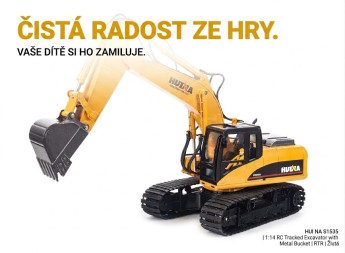 RC pásový bagr s kovovou lžící, RTR, žlutá, 1:14, (S1535)