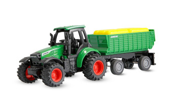 Kovový RC traktor s přívěsem 1:64 RTR zelený, 3 rychlostní stupně, LED světla