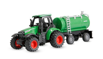 Kovový RC traktor s cisternou 1:64 RTR zelený, 3 rychlostní stupně, LED světla
