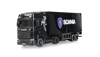 RC licencovaná Scania 730 S s návěsem, GYRO, driftovací, proporcionální pohon 4x4, 1:64 RTR, černá