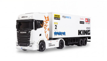 RC licencovaná Scania 730 S s návěsem, GYRO, driftovací, proporcionální pohon 4x4, 1:64 RTR, bílá